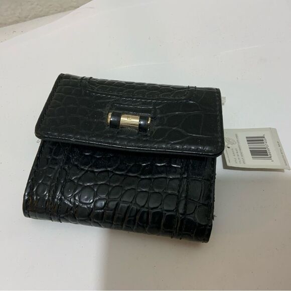 LIZ CLAIBORNE Croc Embossed Trifold Wallet Gold Hardware - Picture 1 of 7